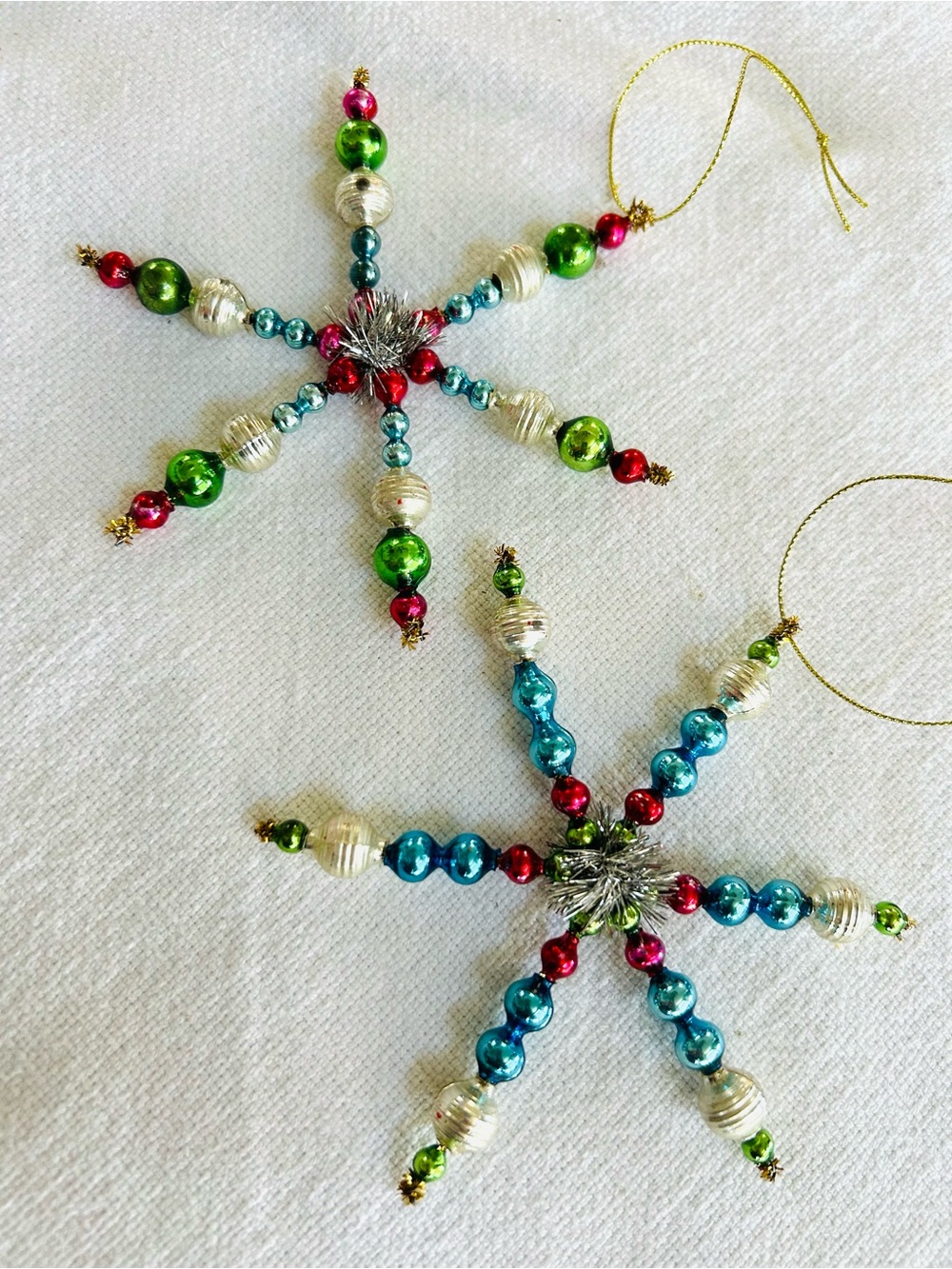 Vintage repurposed mercury, glass bead flowers holiday Christmas ornaments